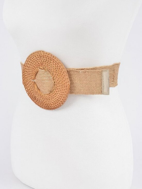 Round Handmade Bamboo Buckle Elastic Belt main image 6